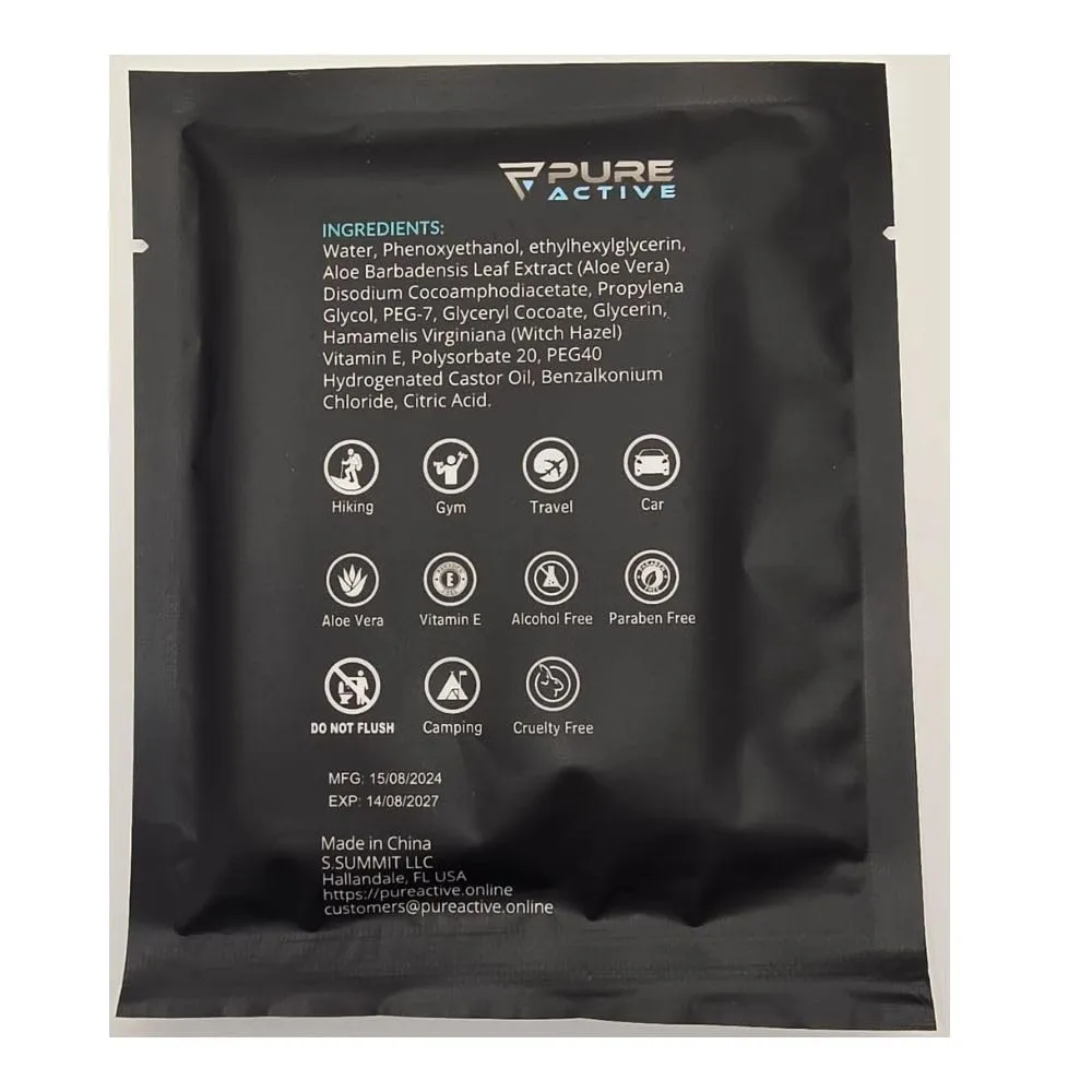 Pure Active Individually Wrapped XL Body Wipes 40 Pack – 12”x12” Fresh Scent No Rinse Shower Wipes for Gym, Travel, Work & Daily Use – Portable Single Use Cleansing Wipes