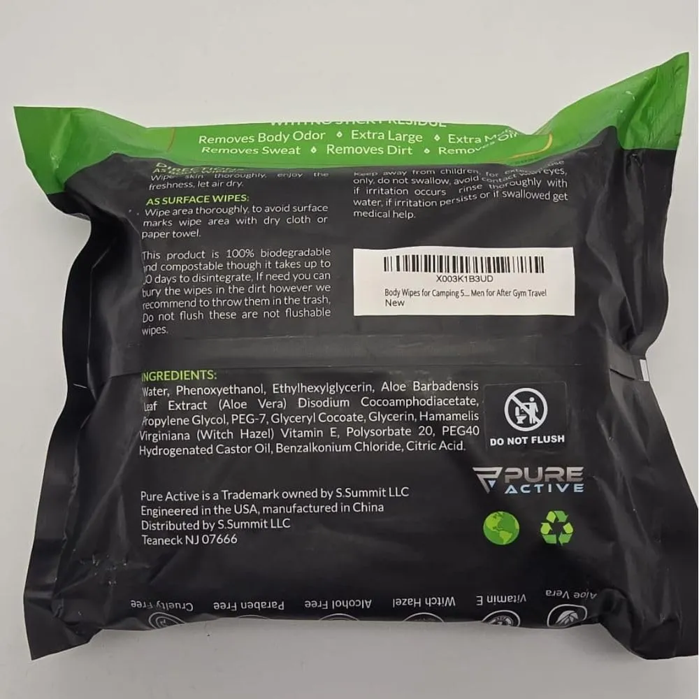 UltiMate XL Biodegradable Body Wipes for Camping 12”x12” – 50 Pack No Rinse Shower Wipes for Outdoors, Hiking, Travel & Gym – Extra Large Unscented