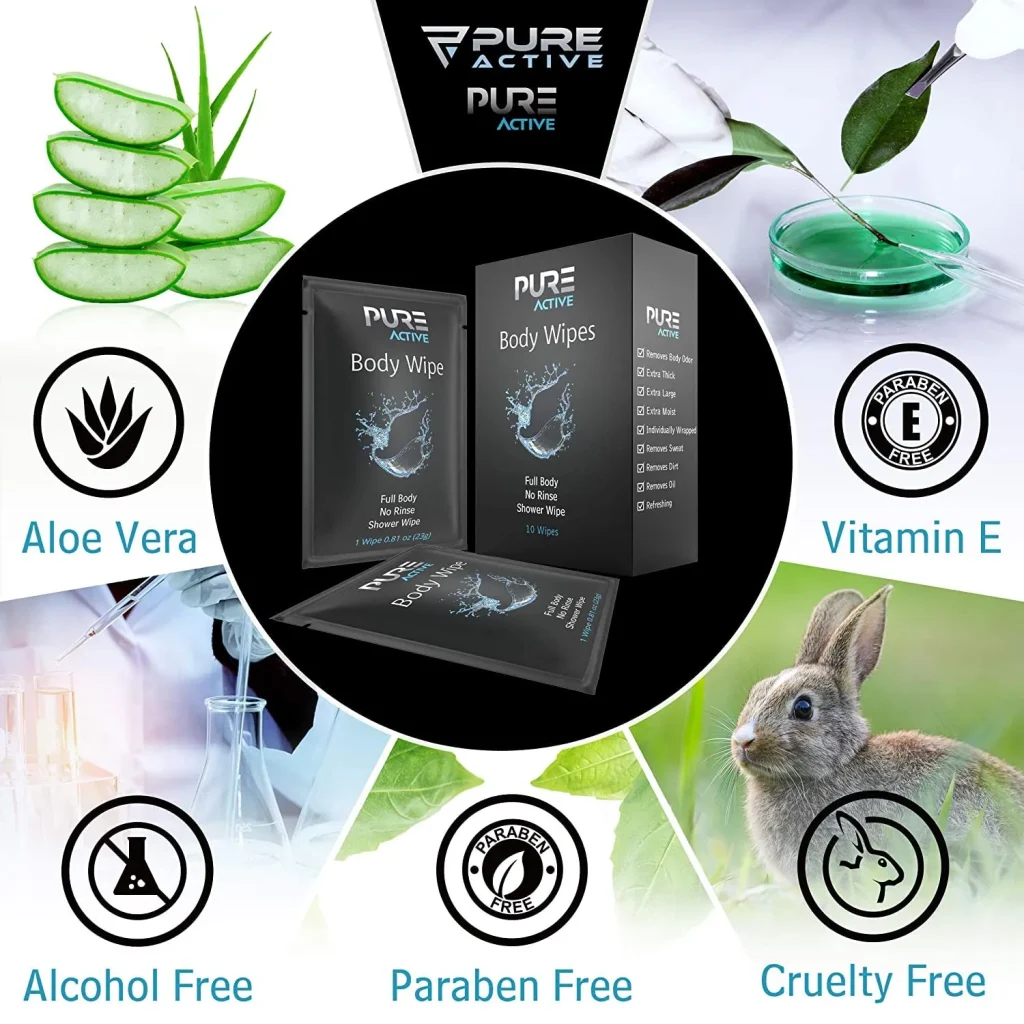Pure Active Individually Wrapped Body Wipes Bulk 480 Count – Fresh Scent No Rinse Shower Wipes for Organizations, Hospitals, Travel & Daily Use – 12 Packs of 40