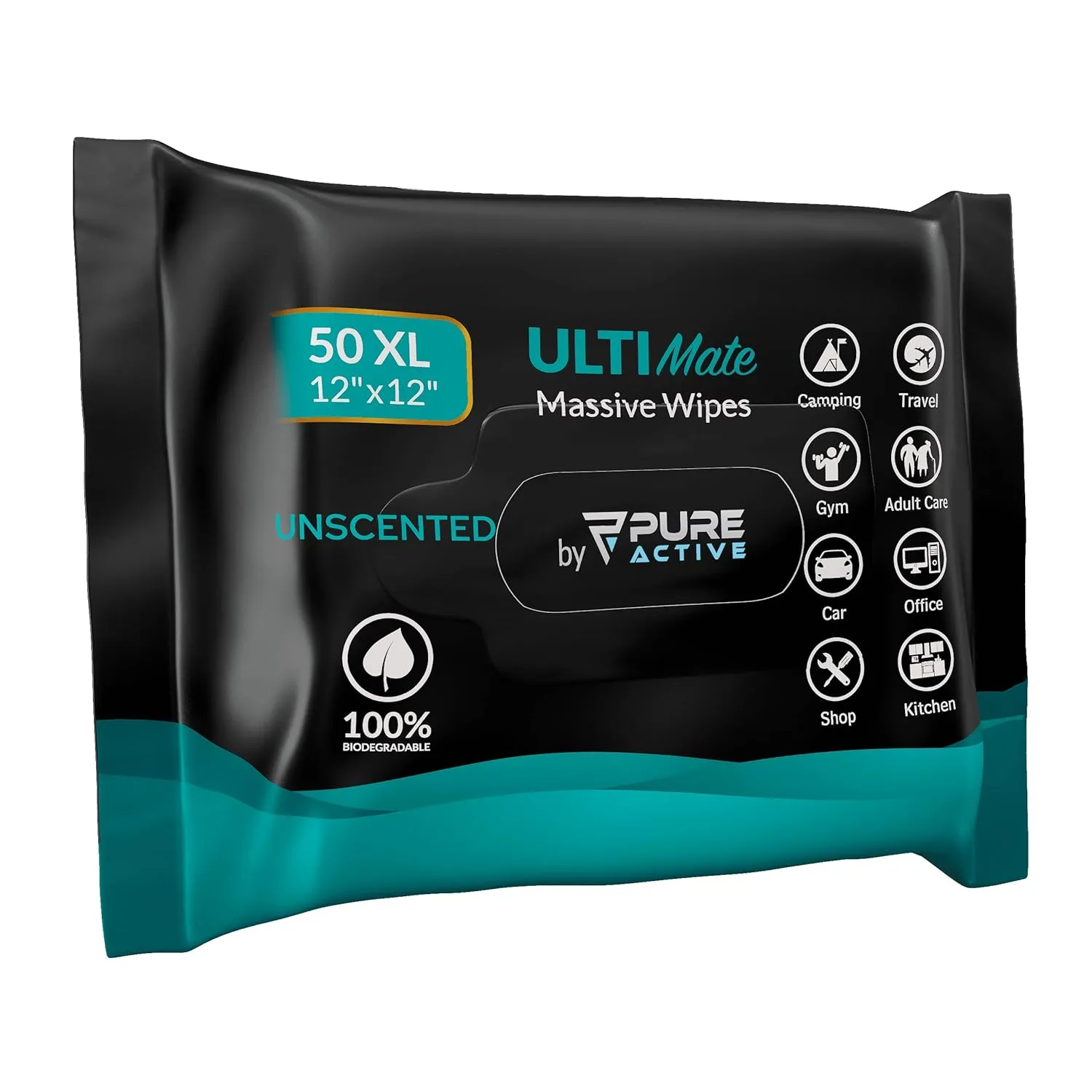 UltiMate XL Body Wipes 12”x12” – 50 Pack No Rinse Shower Wipes for Gym, Travel, Camping, Elderly Care & Work – Extra Large Unscented Cleansing Wipes