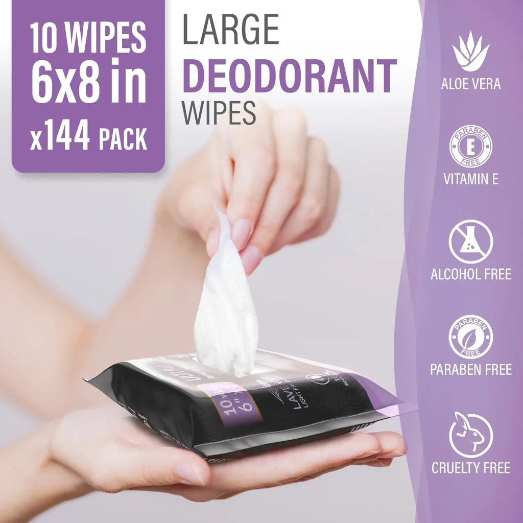 Pure Active Lavender Body Wipes Bulk 1440 Count – ON-THE-GO No Rinse Shower Wipes for Travel, Gym, Work & Daily Use – 12 Packs of 120 (6”x8”)