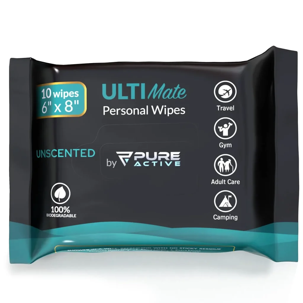 Pure Active Unscented Body Wipes Bulk 1440 Count – ON-THE-GO No Rinse Shower Wipes for Organizations, Healthcare, Travel & Daily Use – 144 Packs of 10