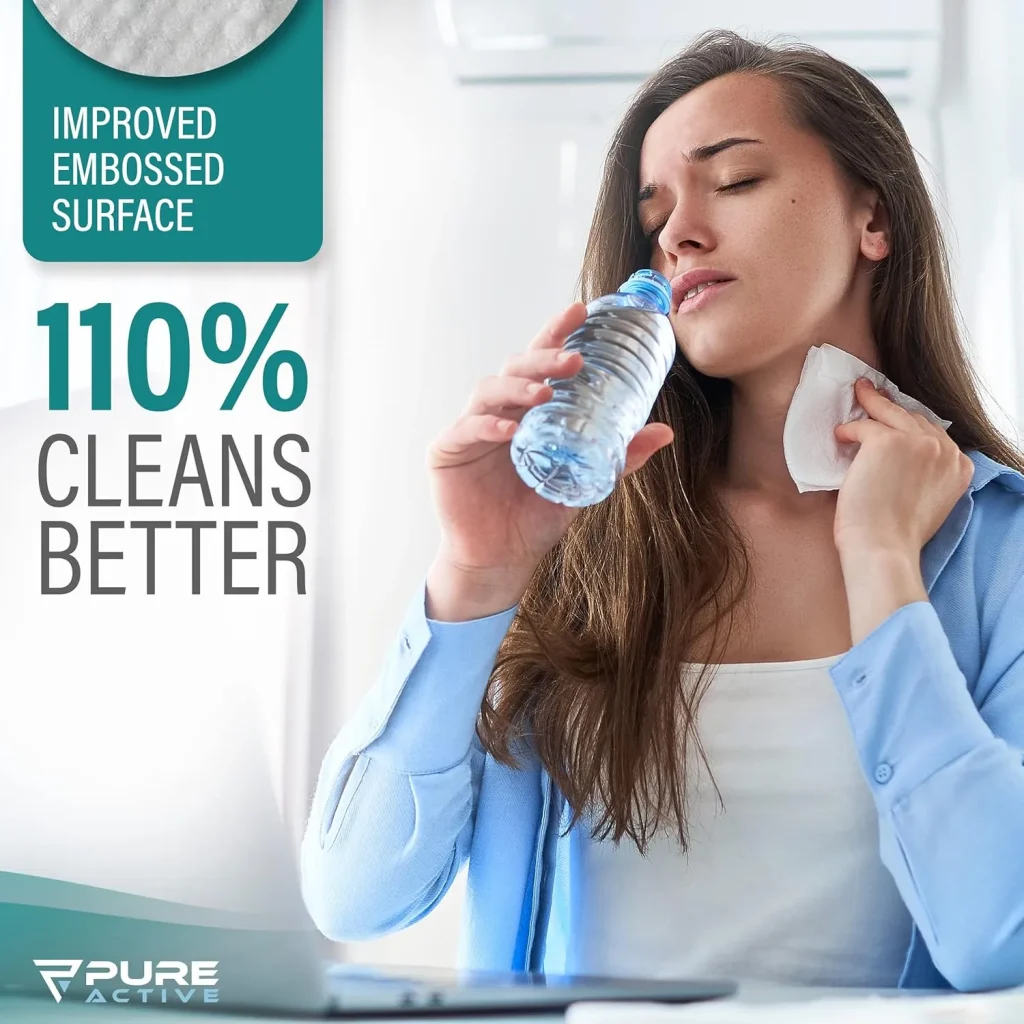 Pure Active Unscented Body Wipes Bulk 1440 Count – ON-THE-GO No Rinse Shower Wipes for Organizations, Healthcare, Travel & Daily Use – 144 Packs of 10