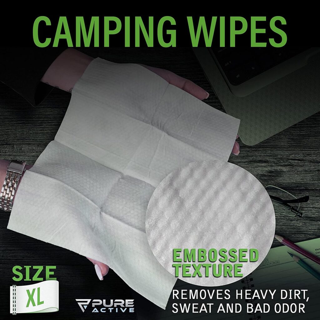 Pure Active Unscented Biodegradable Body Wipes for Camping Bulk 600 Count – No Rinse Shower Wipes for Outdoors, Hiking, Travel & Emergency Use – 12 Packs of 50