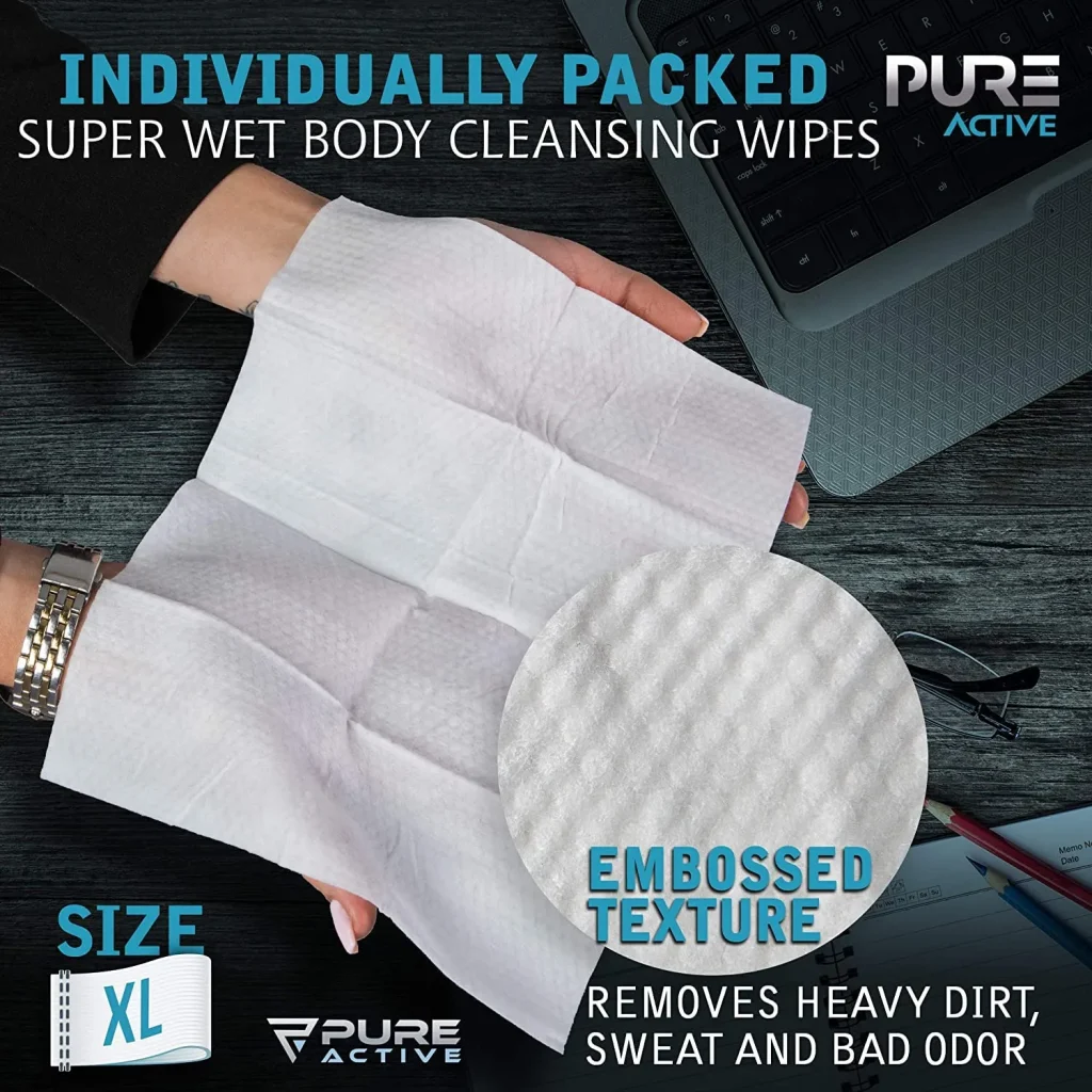 Pure Active Individually Wrapped Body Wipes Bulk 480 Count – Fresh Scent No Rinse Shower Wipes for Organizations, Hospitals, Travel & Daily Use – 12 Packs of 40