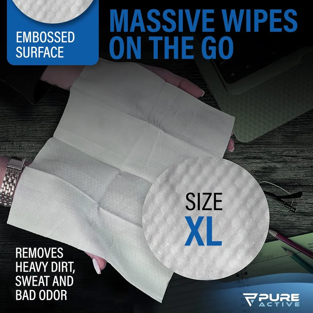 UltiMate Blue Ice Body Wipes ON-THE-GO XL 50 Count – 10 Travel Packs (5 Each) 12”x12” No Rinse Shower Wipes for Gym, Travel, Camping & Daily Use