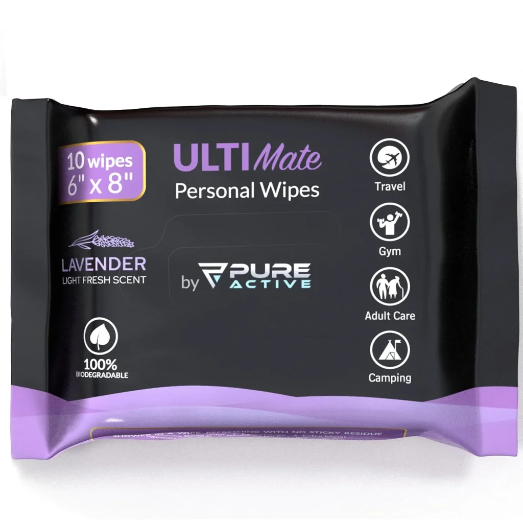 Pure Active Lavender Body Wipes Bulk 1440 Count – ON-THE-GO No Rinse Shower Wipes for Travel, Gym, Work & Daily Use – 12 Packs of 120 (6”x8”)