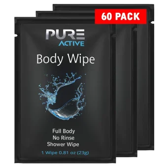 Pure Active Individually Wrapped Body Wipes 60 Pack – Fresh Scent No Rinse Shower Wipes for Gym, Travel, Work & Daily Use – Portable Single Use Cleansing Wipes