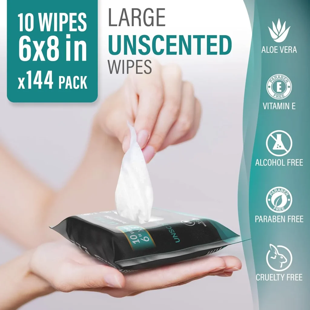 Pure Active Unscented Body Wipes Bulk 1440 Count – ON-THE-GO No Rinse Shower Wipes for Organizations, Healthcare, Travel & Daily Use – 144 Packs of 10