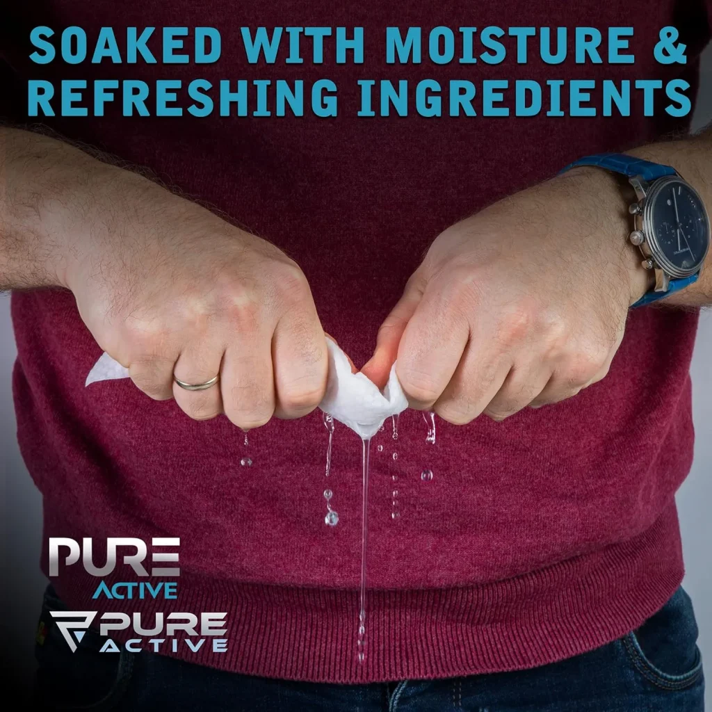 Pure Active Individually Wrapped Body Wipes 40 Pack – Fresh Scent No Rinse Shower Wipes for Gym, Travel, Work & Daily Use – Portable Single Use Cleansing Wipes