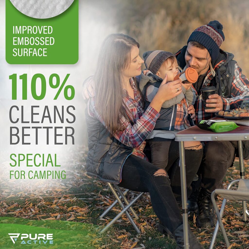 Pure Active Unscented Biodegradable Body Wipes for Camping Bulk 600 Count – No Rinse Shower Wipes for Outdoors, Hiking, Travel & Emergency Use – 12 Packs of 50